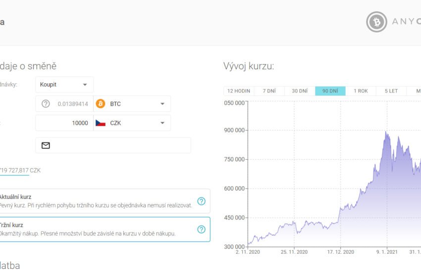Česká směnárna Anycoin s velkým výběrem kryptoměn