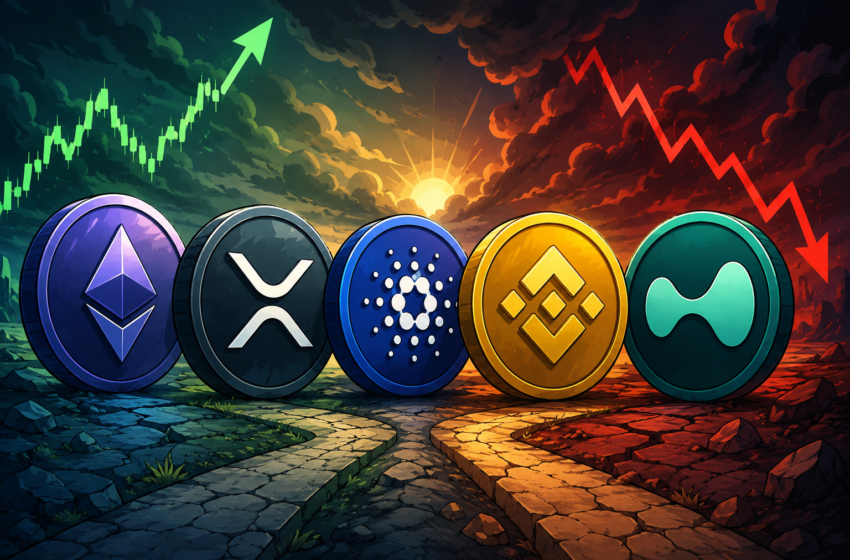 Pět altcoinů před velkým pohybem: Ethereum, XRP i Cardano testují klíčové úrovně