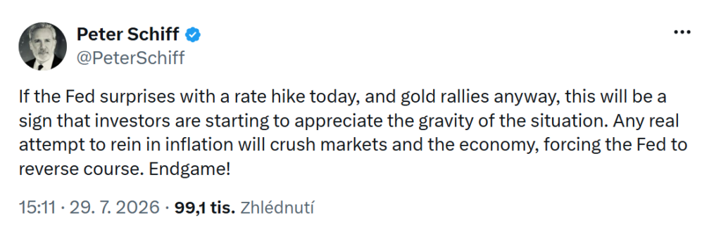 Peter Schiff varuje, že skutečně razantní boj Fedu proti inflaci by mohl tvrdě zasáhnout finanční trhy i americkou ekonomiku. Následné problémy by podle něj mohly centrální banku donutit změnit kurz a měnovou politiku znovu uvolnit.